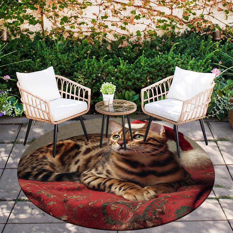 Christmas Cat pattern round rug,Carpet Rug for Living Room Bedroom Playroom ,Non-slip Floor Mat,Holiday Gifts and Birthday Gifts.