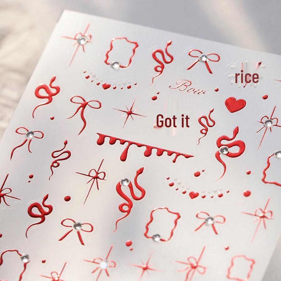 TENSOR Ferrite Snake Style Self-Adhesive Nail Stickers - Exquisite Nail Jewelry Series TL306 (Hot Red)