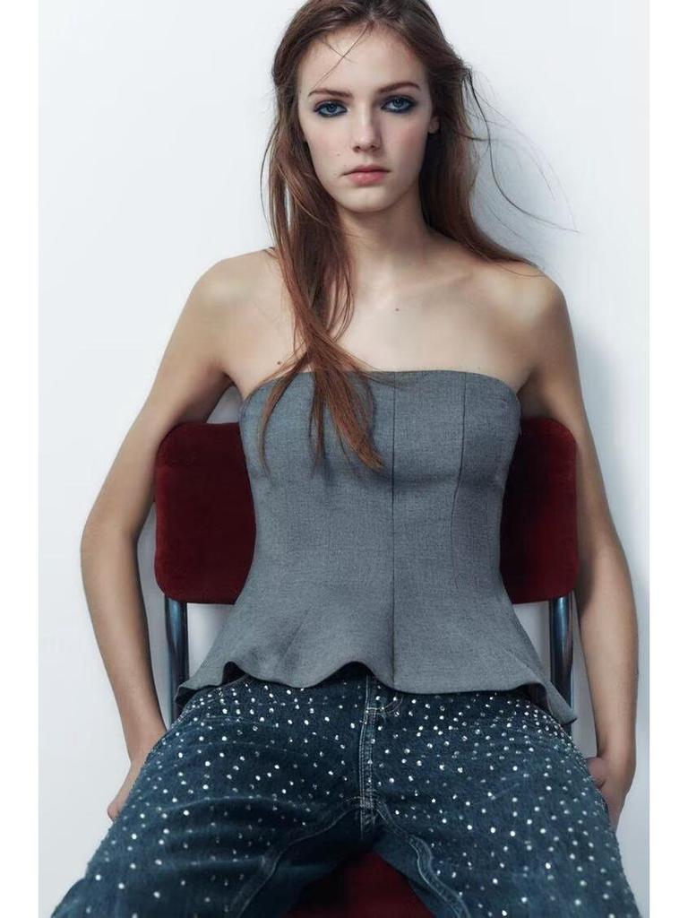 Autumn Women's European Style Versatile Short Skirt and Bandeau Top Set