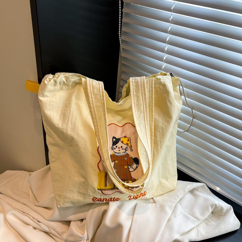 Cute Puppy Embroidered Shoulder Bag New Large-capacity Casual Versatile Portable Drawstring Large-capacity Tote Bag