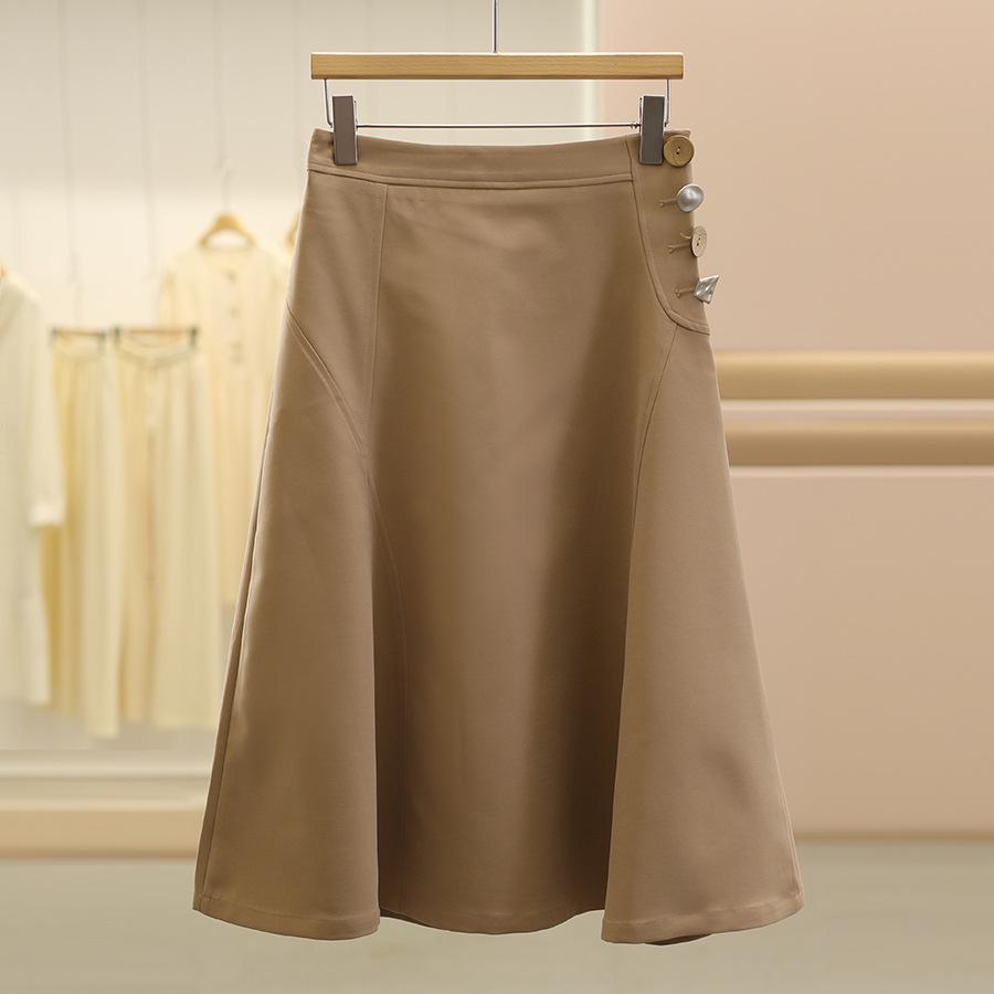 

Wei Mei High-Waisted Draped Midi Skirt - Slimming and Over-the-Knee for Autumn Small верблюд