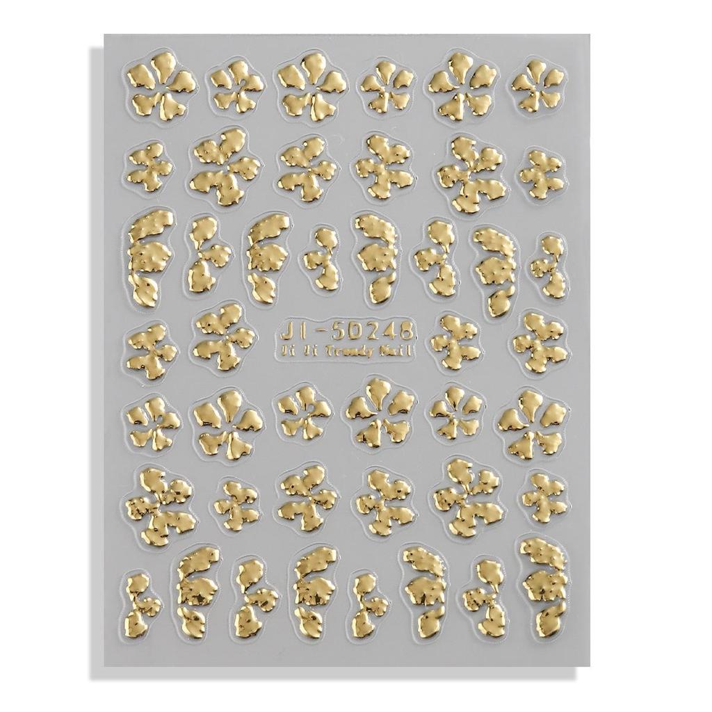 5D Embossed Gold & Silver Floral Nail Stickers with Hollow Circles & Petals