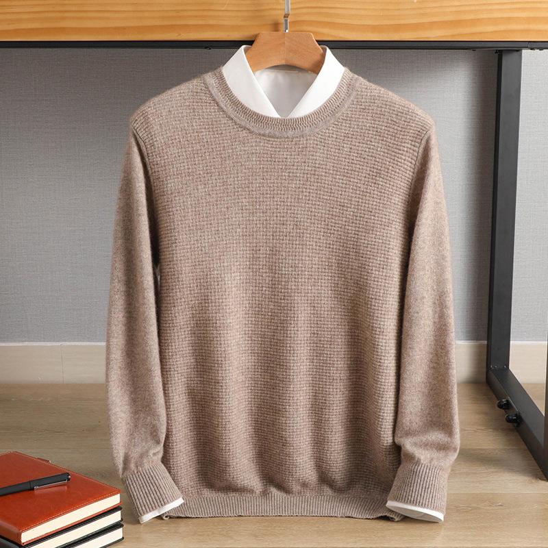 Men's 2022 Pure Wool Knitted Crew Neck Sweater - Long Sleeve, Loose Fit, Mature Casual Jumper