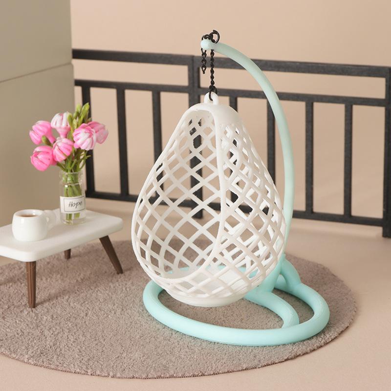 1Pcs Miniature Hanging Egg Chair, 1:12 Dollhouse Wicker Swing Chair Model for DIY Diorama & Desktop Decor