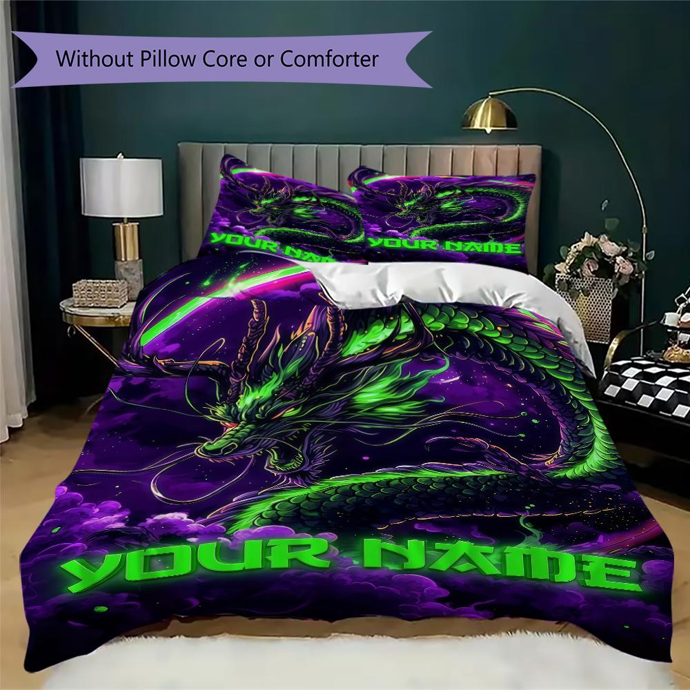 Custom Name Dragon Castle Burn Bedding,Quilt Set Quilt Cover Pillowcase Home Birthday Gift(1 * Duvet Cover + 2 * Pillowcase, Without Core)_lx