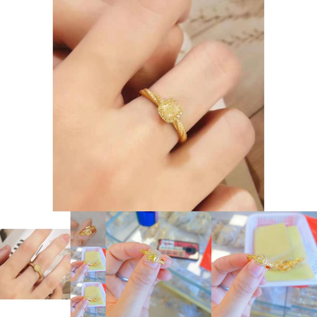 And Minimalist Stylish Open Design Square Sugar Yellow Crystal Ring For Women Gold Jewelry