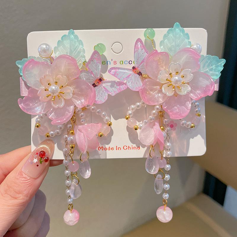Chinese Style Hanfu Hairpin Set for Girls - Includes Hair Clips, Swaying Tassels, and Butterfly Accessories
