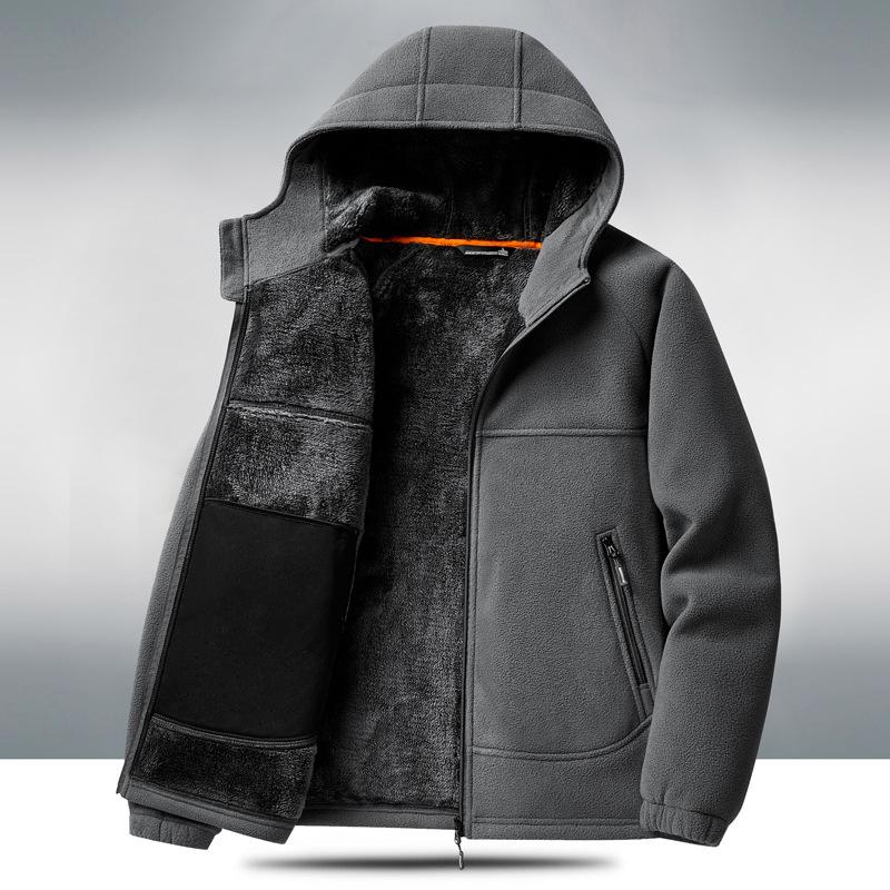 

Мужская флисовая теплая куртка из поларфлиса для осени и зимы, для отдыха и спорта, с воротником, тонкое бархатное пальто L