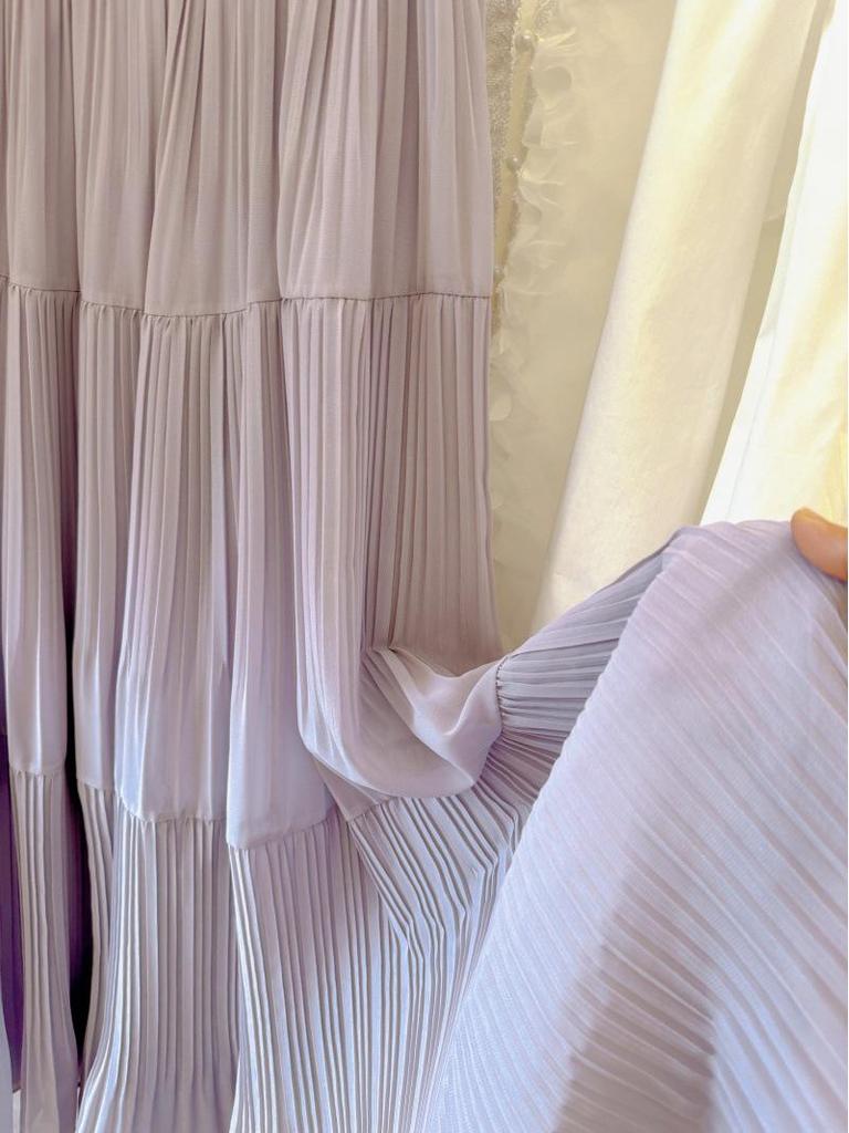 Purple Wisteria Pleated Midi Skirt - Spring/Summer A-line Chiffon Skirt