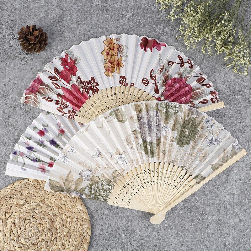 1 Peça Ventilador de Dança de Mão Estilo Chinês Padrão Personalizado Ventilador Dobrável de Bambu Ventilador de Mão para Casamento Ventilador de Flor de Bambu