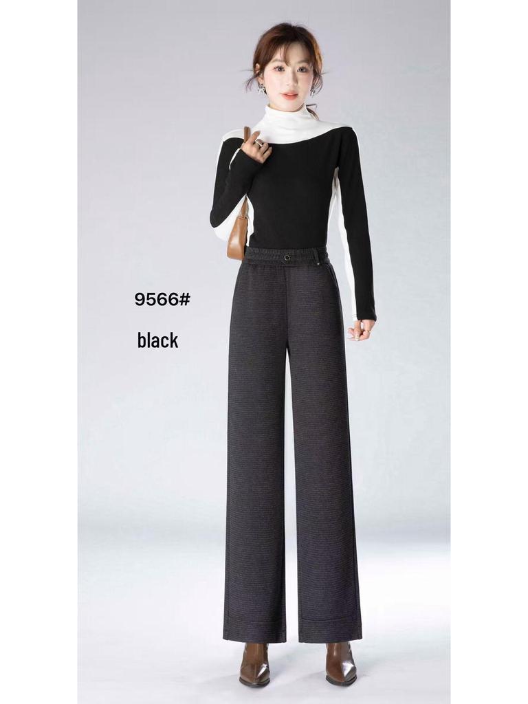 Women's High-Waist Cashmere Houndstooth Wide-Leg Pants - Versatile Autumn Fashion 2025