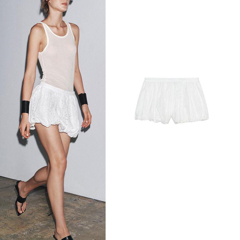 Summer New Product Women's Clothes Puffy Hem French White Embroider Balloon Version Casual Shorts 2631087