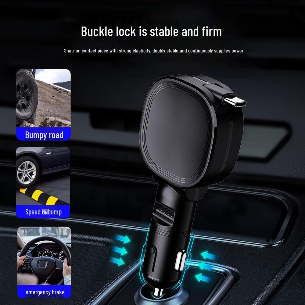 45W Car Charger with Retractable Cable, Fast Charging for Apple, Huawei - Fits Car Cigarette Lighter