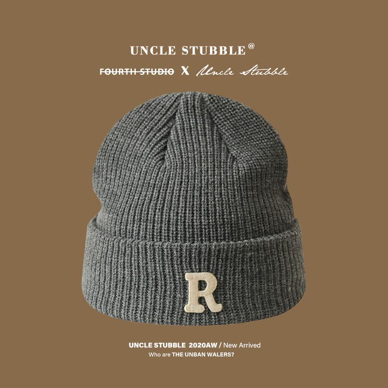 Edition Autumn and Winter Letter R Standard Wool Hat for Men and Women, Simple and Versatile Cold-proof and Warm Cover Cold Hat
