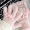 Plush Cute Butterfly Knot Knitted Gloves For Women In Winter Anti Freeze Cycling Warmth Gloves