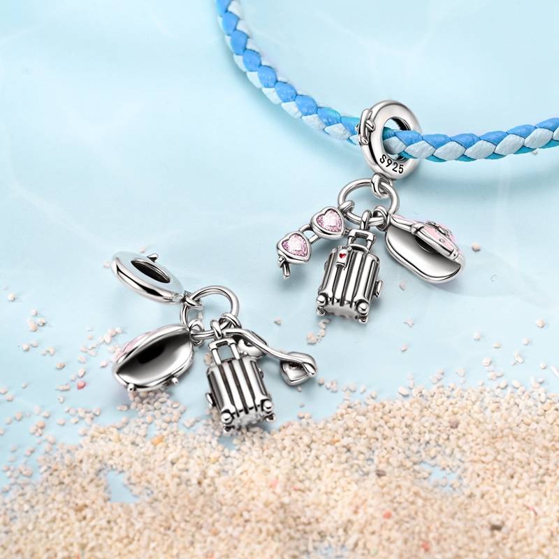 Charms Copper Pink Suitcase Sunglasses Sun Hat Pendants Fit Charms Plata Original Bracelet Beads Women Jewellery Making