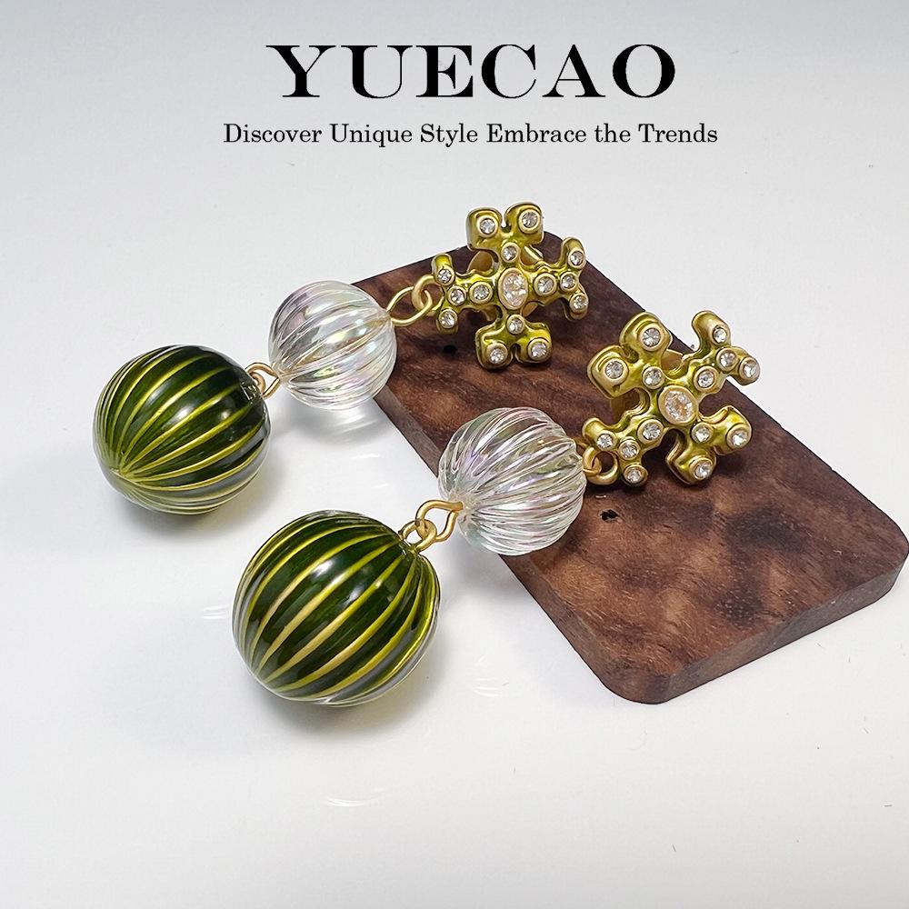 TB Retro Earrings: High-End, Light Luxury with Gold-Plated Copper, Ceramic Beads, European and American Medieval Style