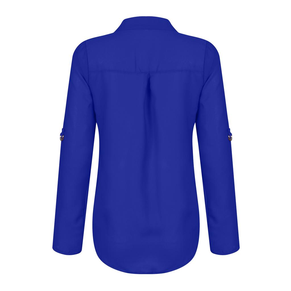 Fashion Women’s Causal Color V-Neck Long Sleeve Chiffon Shirt Blouse Tops