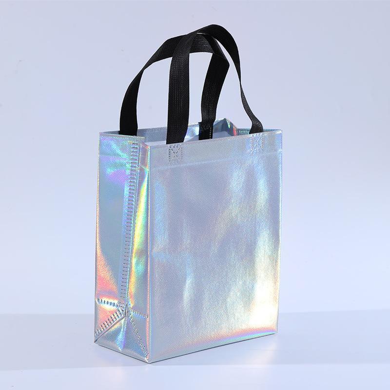 Iridescent Holographic Gift Bags With Handles Non-Woven Shopping Bags Portable Rainbow Color Party Favor Bags Christmas