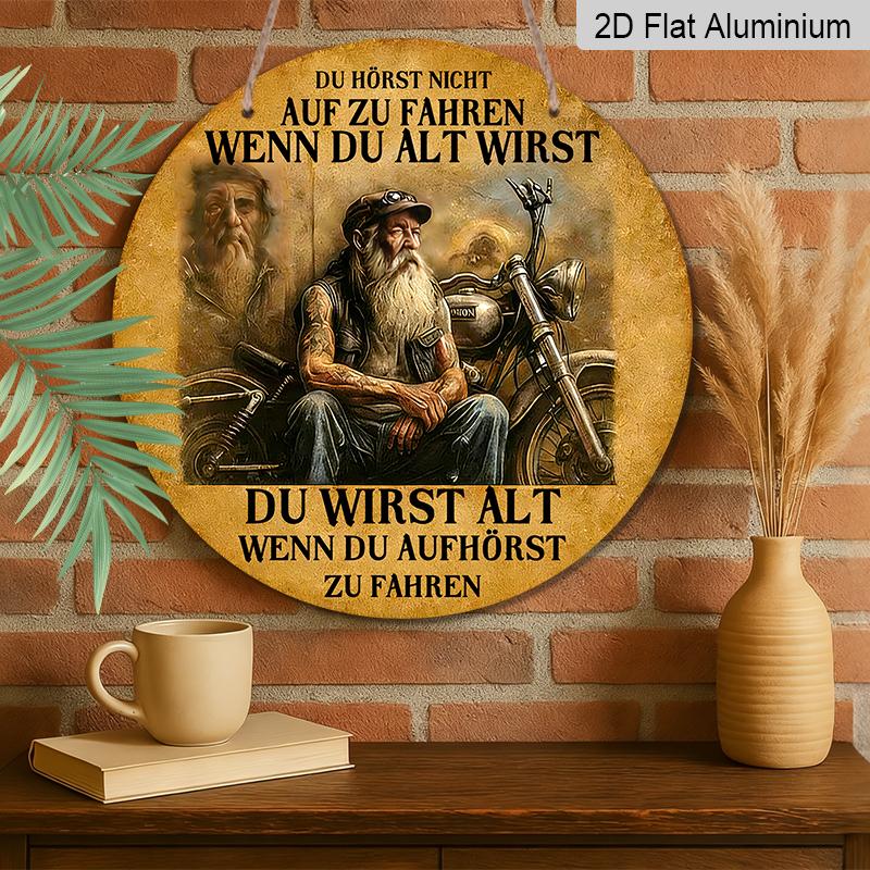 Aluminum Retro German Biker Wall Sign, "You Don't Stop Riding When You Get Old" Metal Plaque, Ideal for Motorcycle Lovers, Father's Day & Bar Decor
