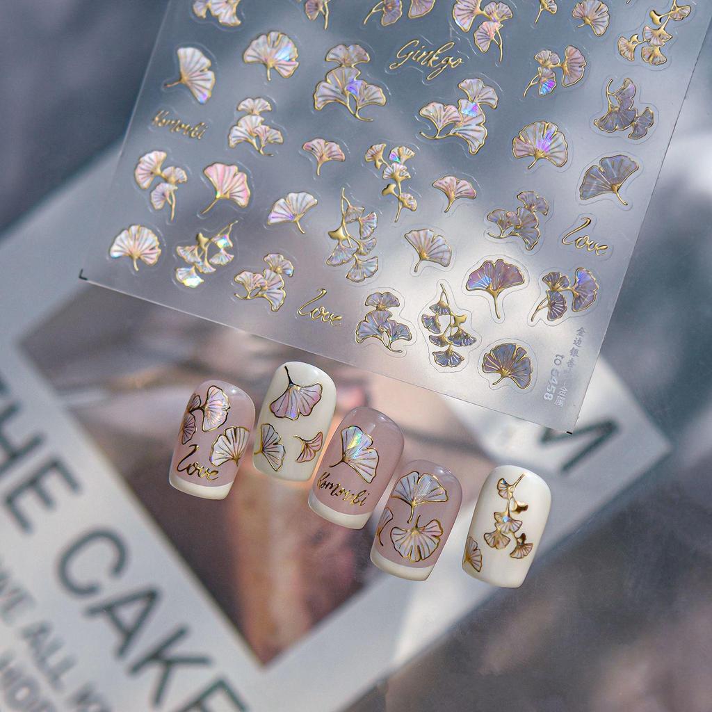 Tomoni Hot Stamping Ginkgo Leaf Nail Stickers - Modern Luxury Style Accessories