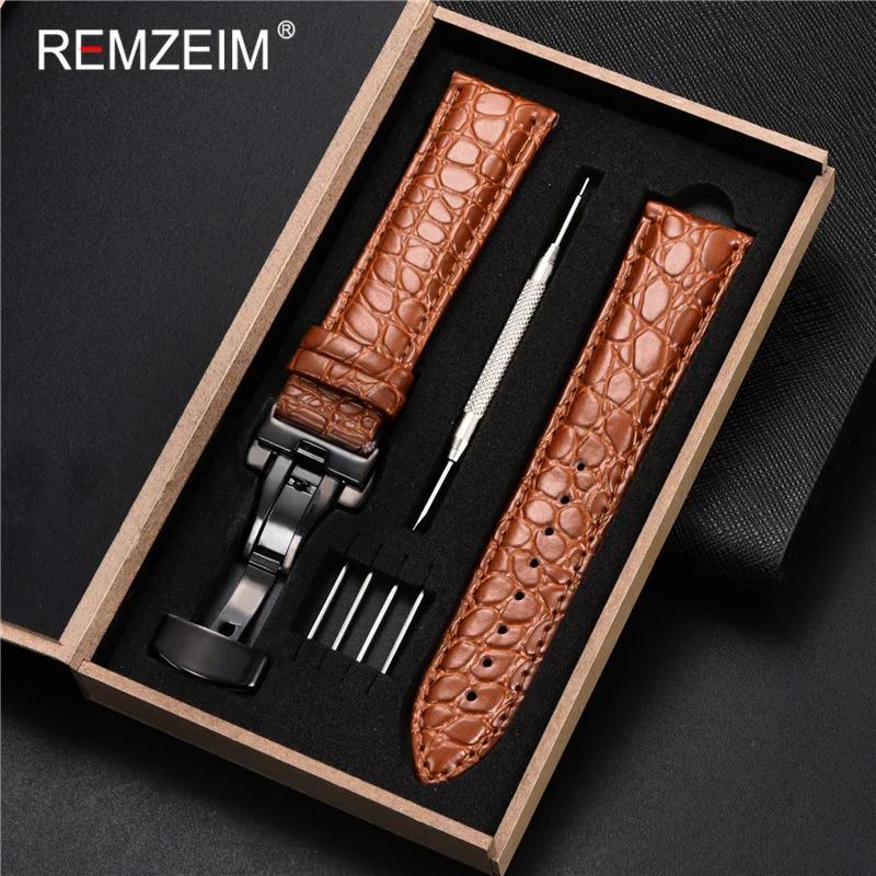 Leather Watch Band 18/20/22/24mm Universal Bracelet Crocodile Pattern Business Watchband Accessories with Gift Packing Box