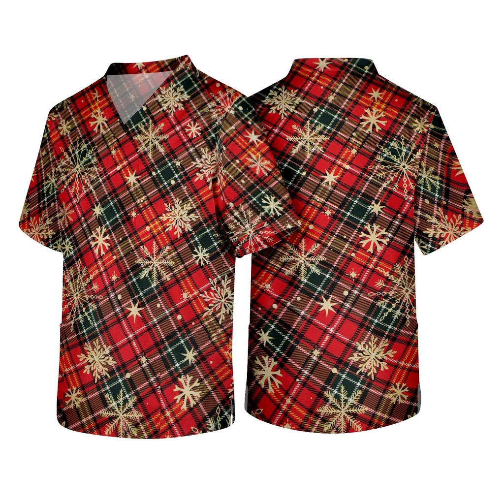 Men's Christmas Themed Holiday Caregiver Uniform for Work in Hospitals and Clinics