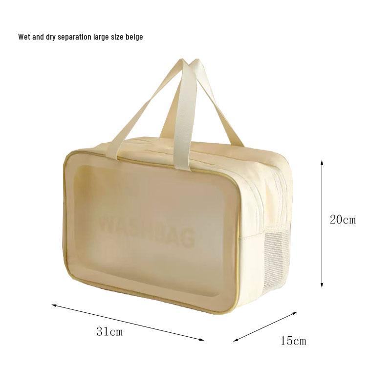 Women's Large-Capacity Waterproof PU Makeup Bag - Transparent, Thickened Design for Wet & Dry Separation