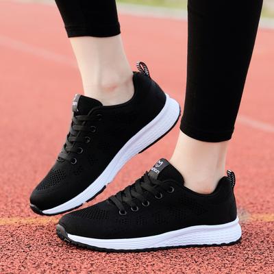 Large Size Lace-up Sneakers Women's Breathable Fly-woven Running Shoes Korean Version Versatile Mesh Shoes Student 1721 Spot