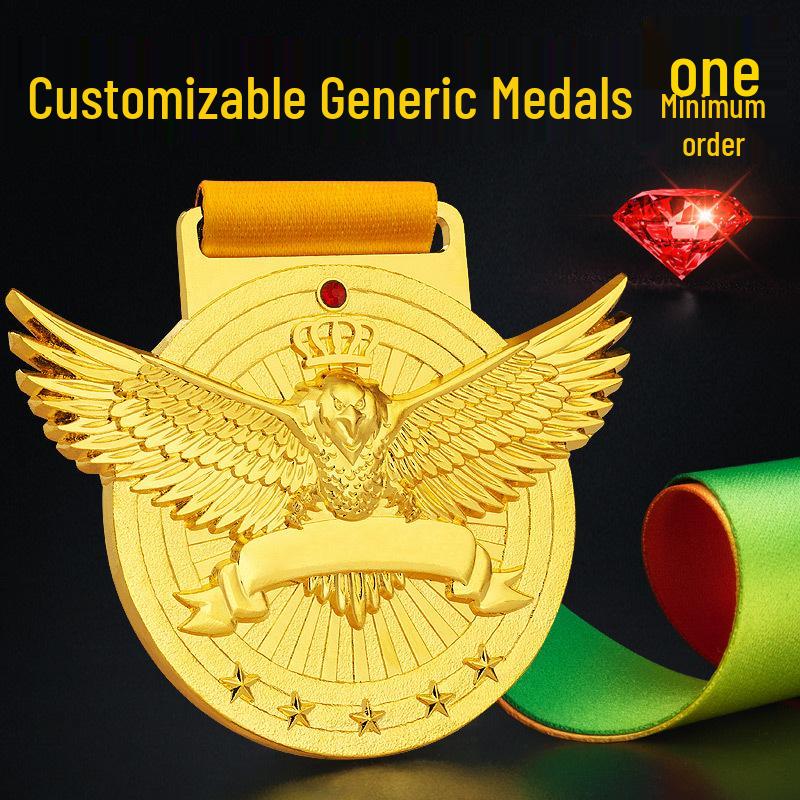 Custom Golden Eagle Marathon Honor Medal for Children - Engraved Gold Foil Metal Hanging Plaque See Details on Page