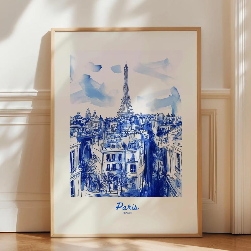 City Travel Poster, Retro Italy Print, Navy Blue Trendy Wall Art, Hand Drawn Sketch, summer beach poster, Home Decor Art