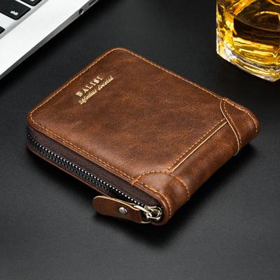 Men's Wallet  New PU Leather Zipper Retro Style Short Wallets Men Card Holders Coin Storage Money Bag