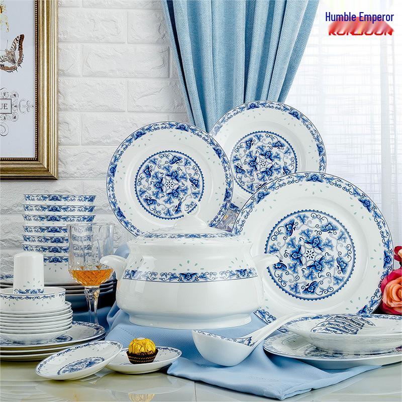 Qianxing Blue and White Porcelain 56-Piece Dinnerware Set