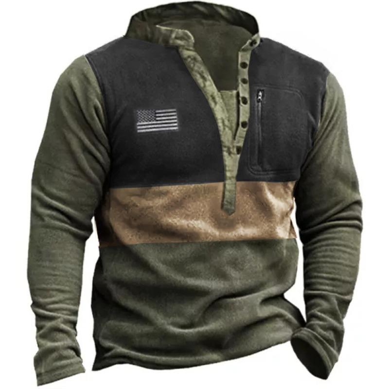 Men's Outdoor Polar Fleece Henley Collar Tactical Men's Sweatshirt Casual Sweatshirt