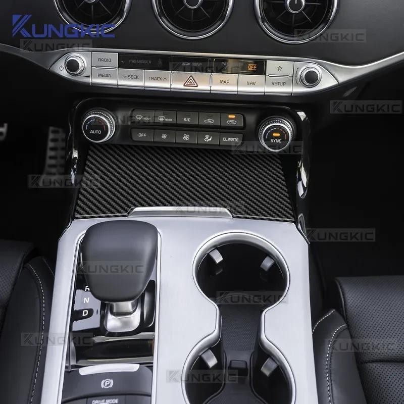 Real Soft Carbon Fiber For KIA Stinger LHD Car Gear Shift Storage Box Sticker Interior Accessories
