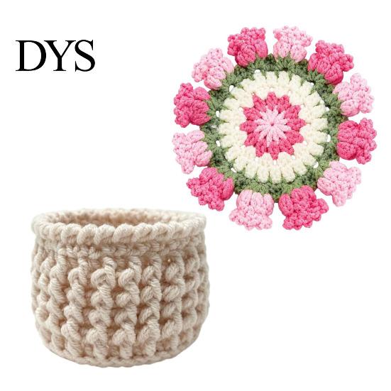 Desktop Plant Pot Stand Crochet Flower Bouquet Coaster, Handmade Knit Rose Mug Mat Transforms Into Bouquet, 2-in-1 Cozy Coffee Bar Decor Drink Coaster