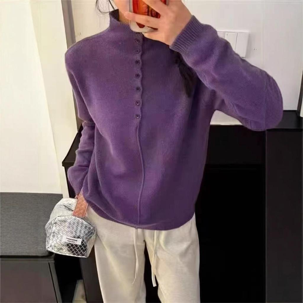 New Autumn and Winter Half-button High-neck Sweater for Women, Thick Long-sleeved, Fashionable and Versatile Base Knitted Sweater