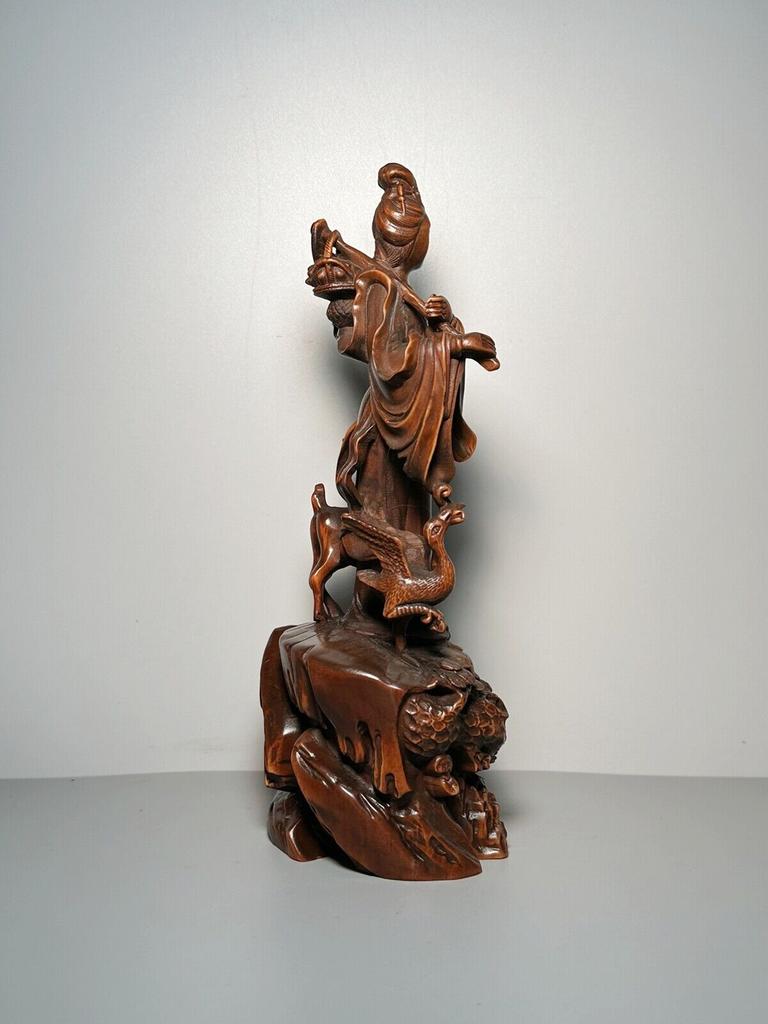 Chinese Antique Vintage Boxwood Carved Beautiful Goddess Statue Nice Sculpture