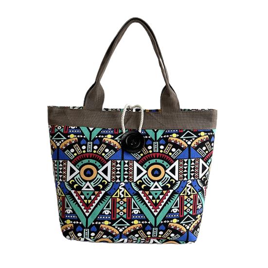 Canvas Bag Ethnic Style Pattern for Women Shoulder Bag Retro Casual Tote Handbag Splicing Knitting Accessory