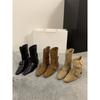 Coarse Heel Suede Brown Maillard Boots Women's Boots Season Skinny Matching Skirt Medium Boots Martin Boots