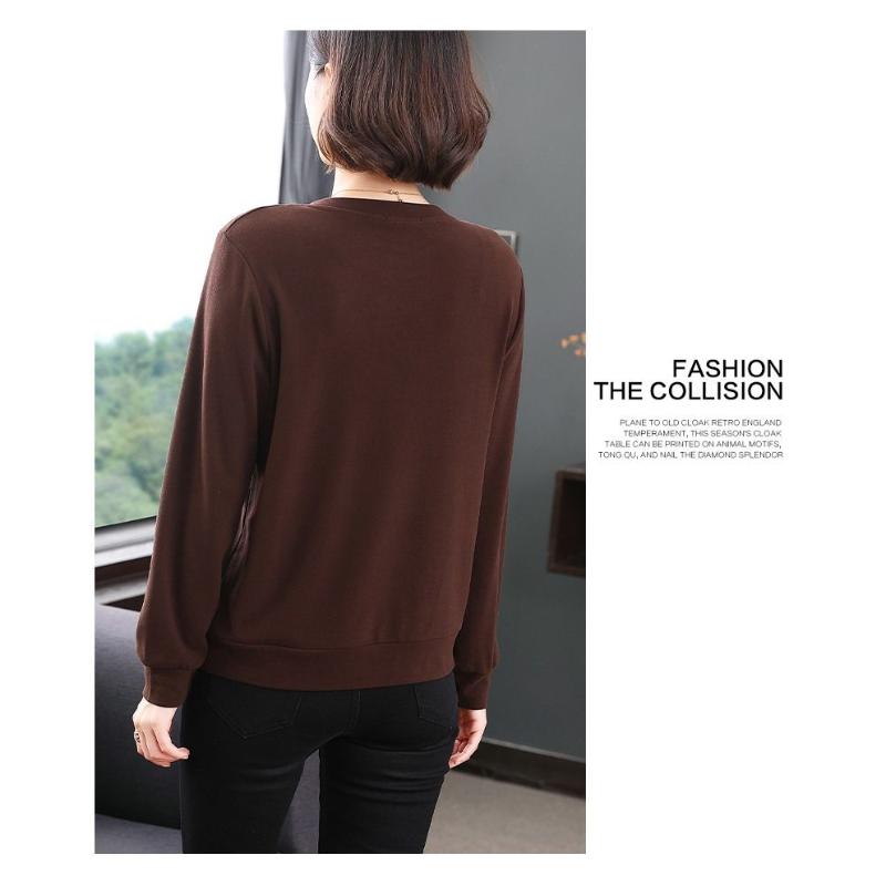 Herbst und Winter Langarm Unterhemd Neuer Stil Gespleißter Pullover Locker Rundhals Vielseitiges Oberteil