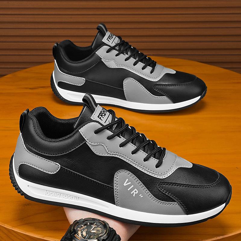 

Весенняя мужская обувь 2024 года, новые мужские кожаные водонепроницаемые повседневные спортивные туфли на плоской подошве, нескользящие, износостойкие рабочие туфли для бега 44 чёрный