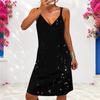 Women Plus Size V Neck Double Straps Sleeveless Purple Black Butterfly Printed Mini Dress