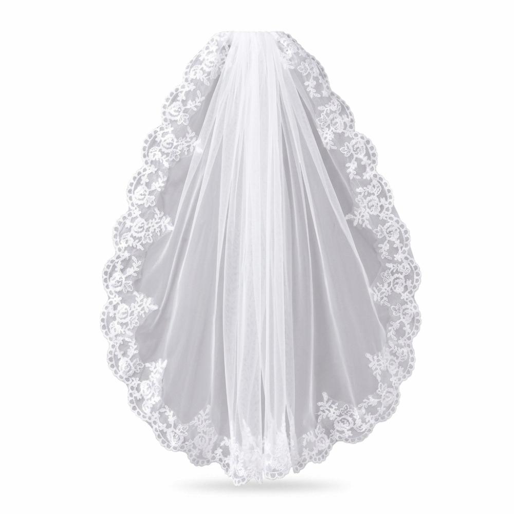 Scalloped Lace Bridal Veil Flower Embroidery Marriage Headwear Wedding Headpiece Beach Vacation