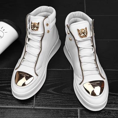 Fashion Hot Sale White High Top Sneakers Men Leather Casual Sneakers Fashion Zipper Design Ankle Boots Men Rock Street Hip Hop Shoes Men