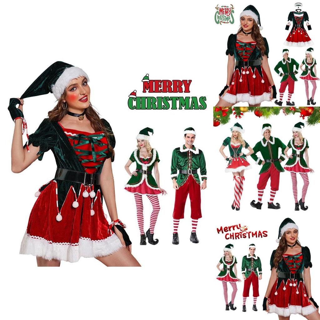 Deluxe Velvet Christmas Elf Santa Claus Cosplay Costumes Carnival Party Role Play