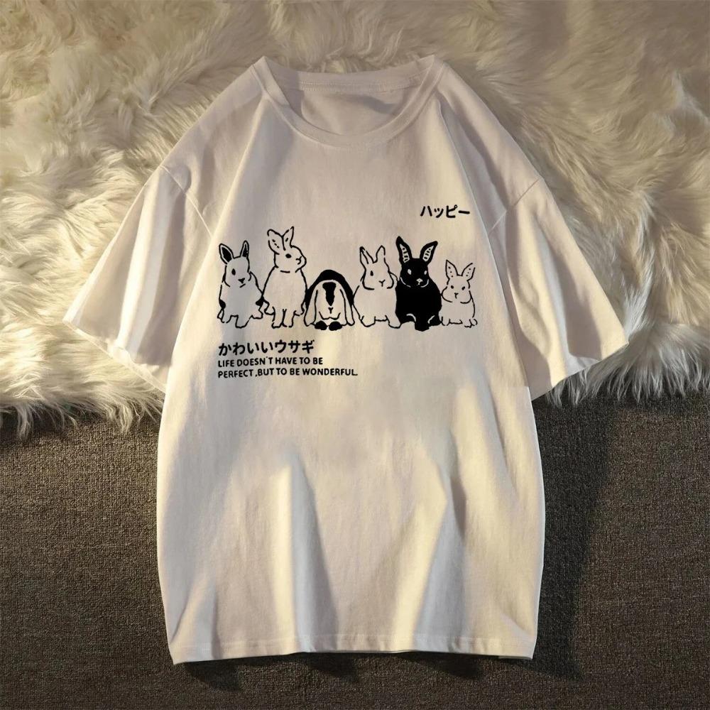 

Japanese Cute Rabbit Pattern Women Summer Short Sleeve Shirt Summer CasualStreetwear Lady Clothes T Shirt Women 4XL