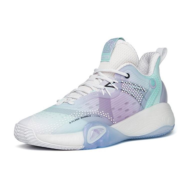 Anta Bubble Bomb Basketball Shoes Men's Low Top Shallow Beach Green/Ivory White/Lotus Purple 112211603Q-1