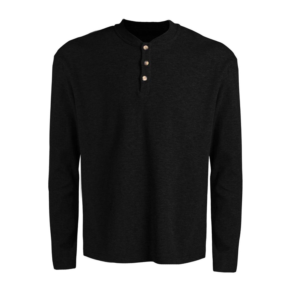 GTAL American Waffle Henley Men's Casual Long Sleeve Knit Shirt
