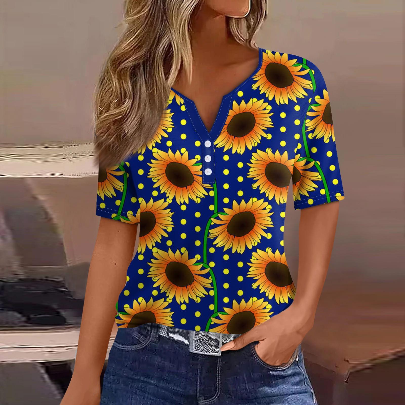 Жен. Футболка Футболка С принтом Пуговицы С короткими рукавами Повседневные Выходные Мода — фото 10